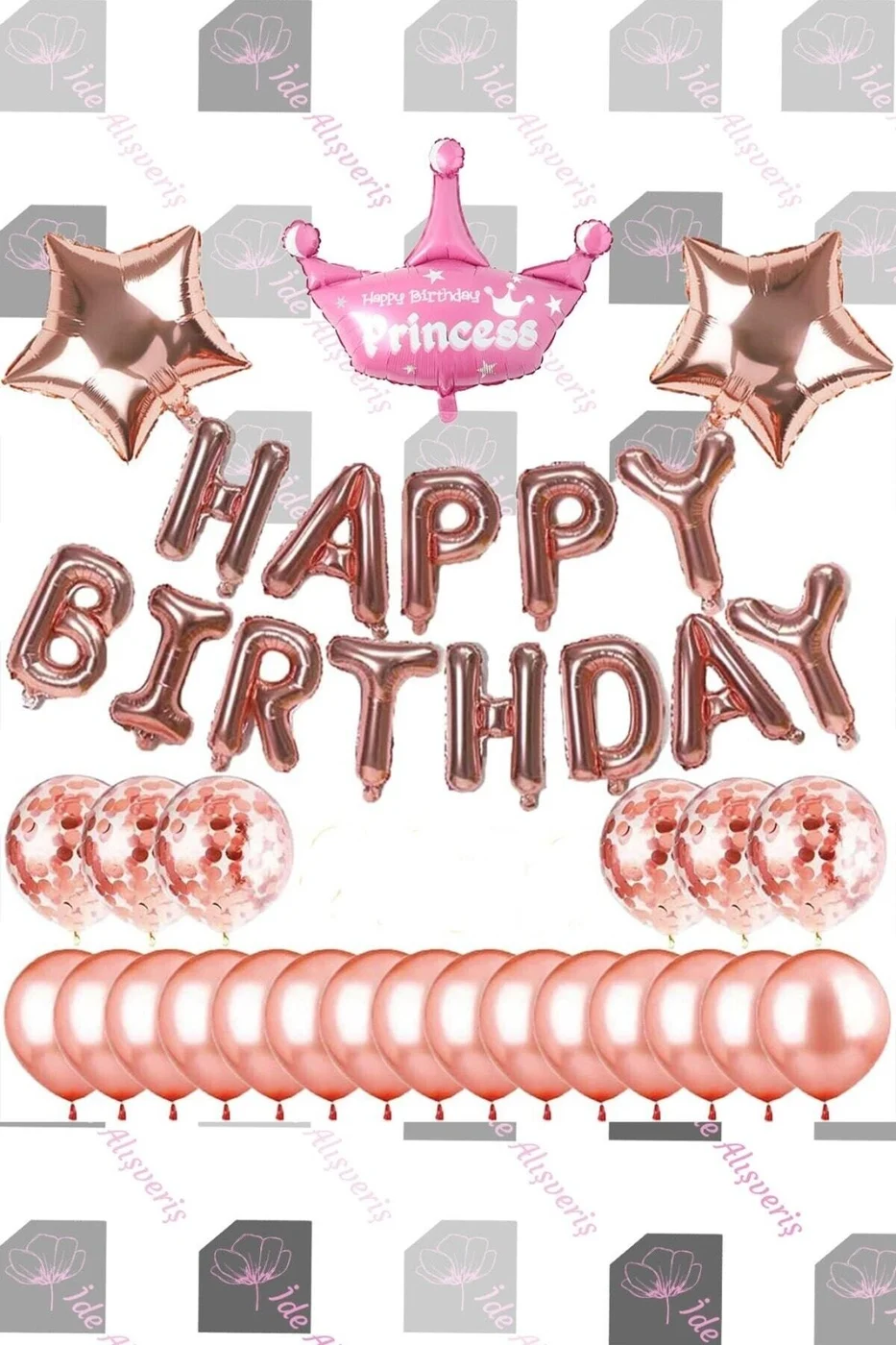 Prenses Kraliçe Taçlı Balon Zinciri Doğum Günü Seti Iyi Ki Doğdun Doğum Günü Lüks Set gorsel 2