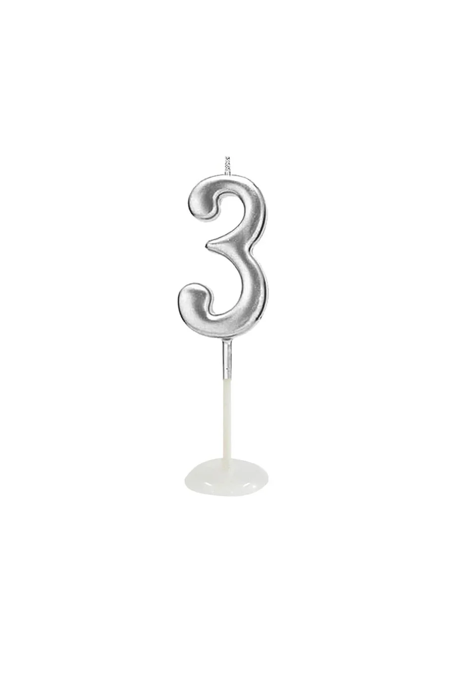 KÜÇÜK BOY 3 RAKAM GÜMÜŞ MUM 8CM
