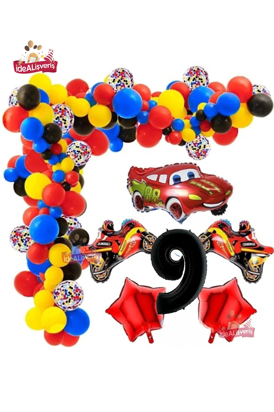 9 Yaş,yarış Araba Motorsiklet Temalı Doğum Folyo Balon Seti Doğum Günü Süsü