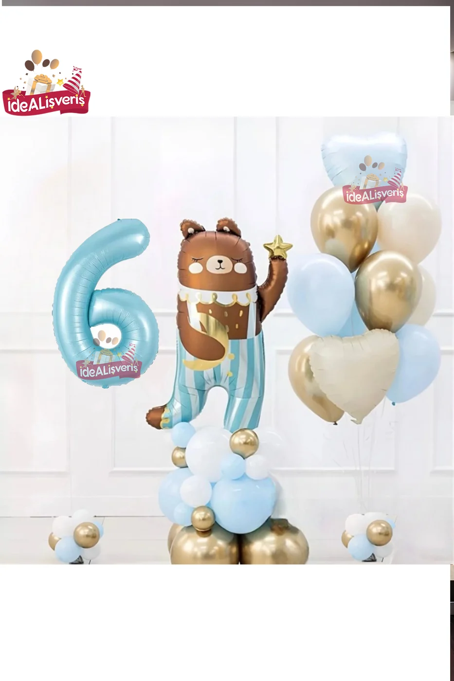 SEVİMLİ TEDDY BEAR AYI FOLYOLU 6 YAŞ MAVİ FOLYOLU DOĞUM GÜNÜ PARTİ SETİ SÜSÜ