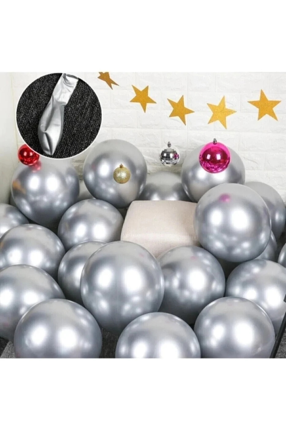 GÜmüş 1 Yaş ve Gümüş Balon Krom Balon Seti gorsel 3