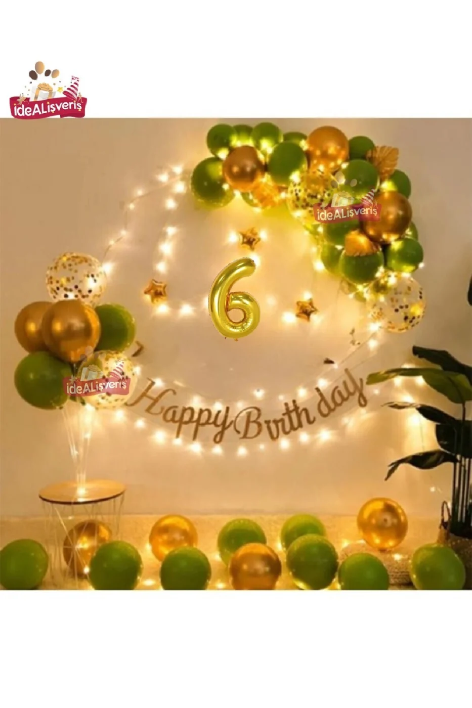 Led Işıklı Gold Küfyeşili Balon Kemer Kiti Doğum Günü Parti Seti Süsü