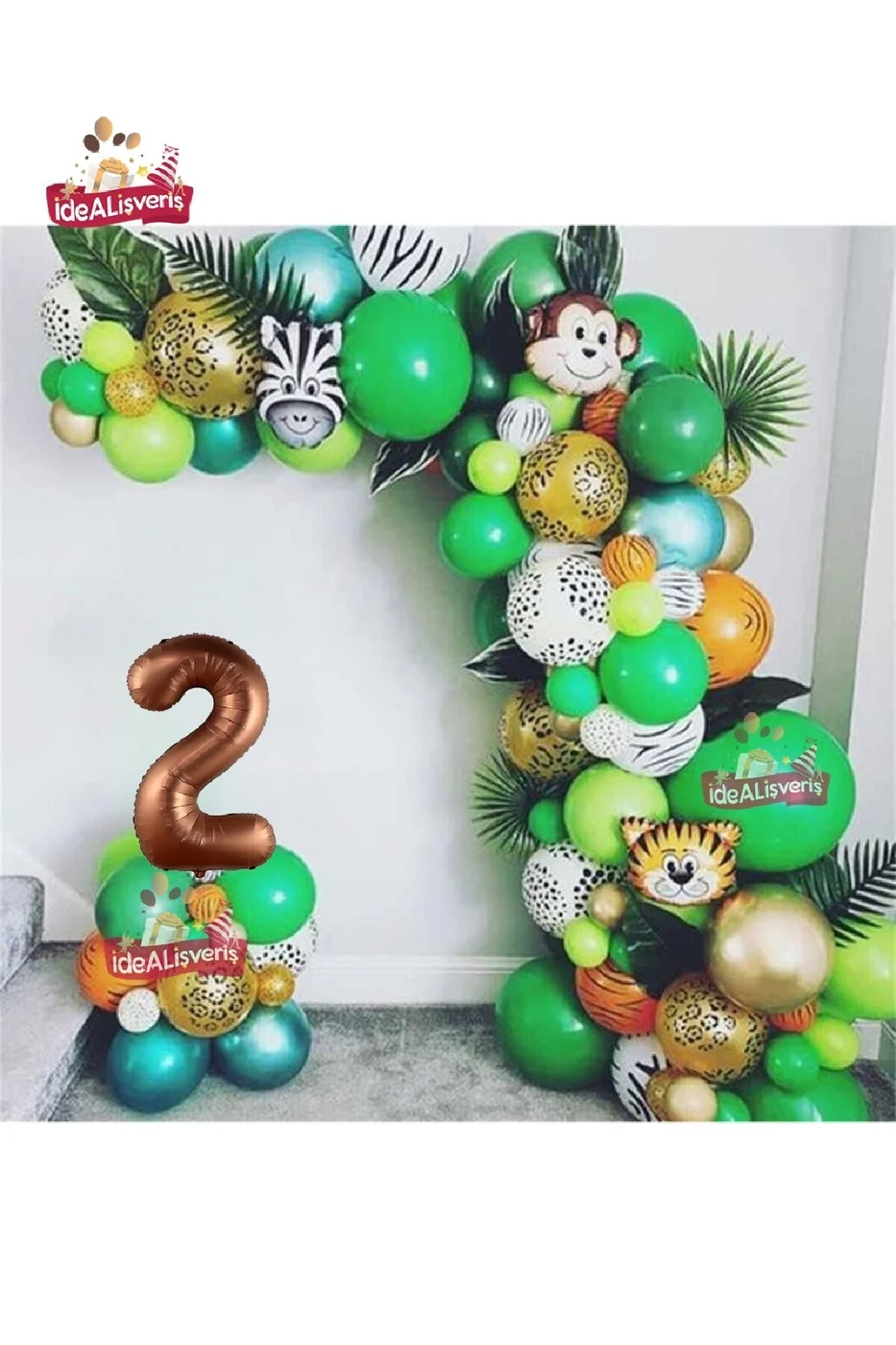 2 Yaş Safari Partisi Malzemeleri Temalı Folyo Lüks Zincir Balon Seti Doğum Günü Parti Seti Süsü gorsel 2
