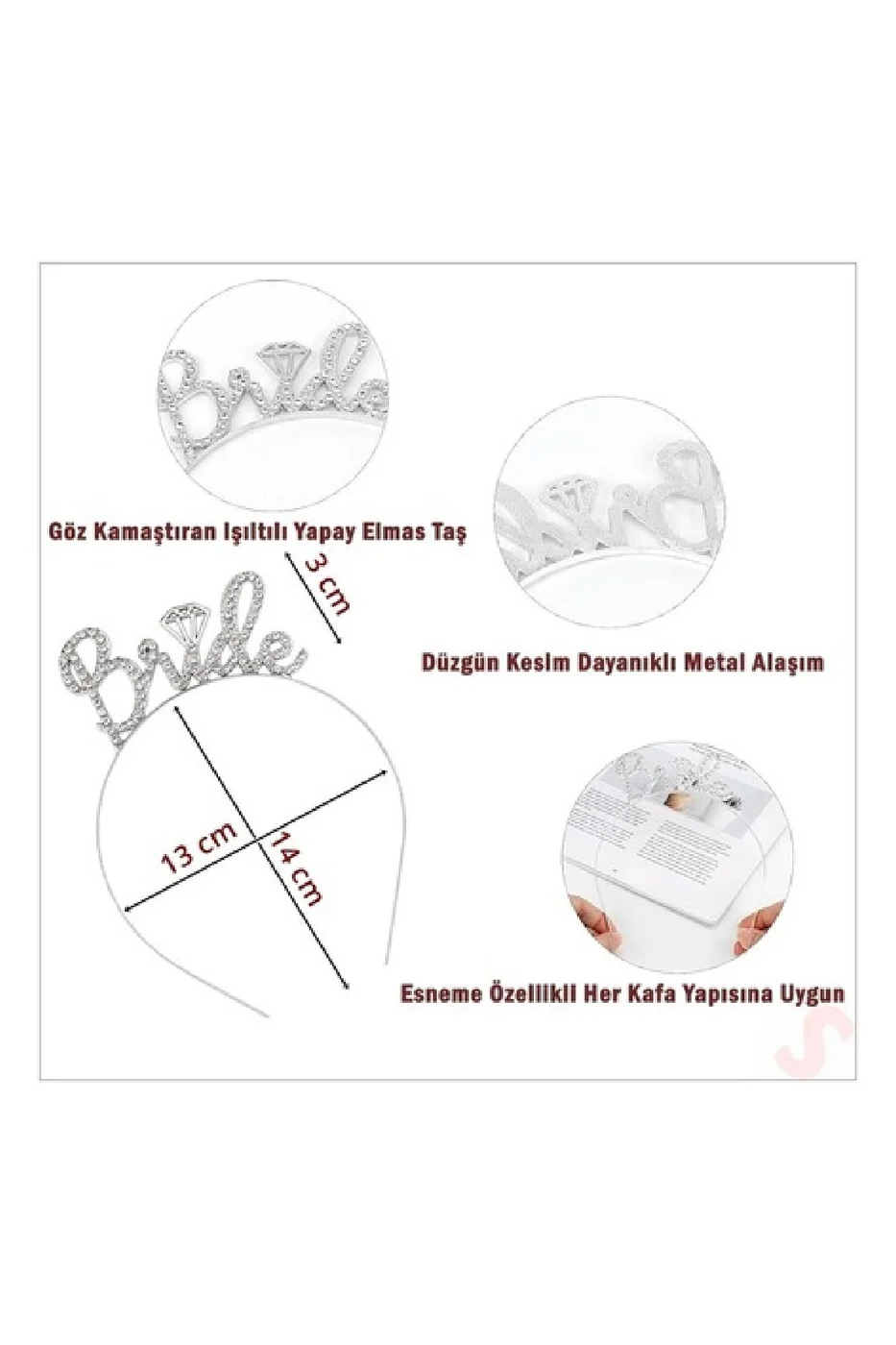 Taşlı Metal Bride Taç Kristal Parlak Taşlı Bride Taç Bekarlığa Veda Partisi Tacı gorsel 5