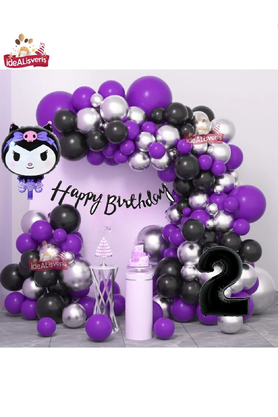 Yaş Folyolu Kuromi Temalı Balon Seti Kuromi Doğum Günü Parti Seti Süsü gorsel 2