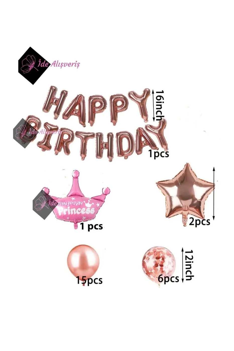 Prenses Kraliçe Taçlı Balon Zinciri Doğum Günü Seti Iyi Ki Doğdun Doğum Günü Lüks Set gorsel 4