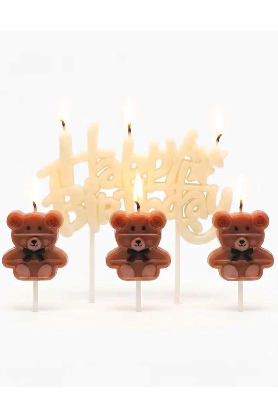 SEVİMLİ AYI HAPPY BİRTHDAY 4 LÜ DOĞUM GÜNÜ PARTİ SETİ SÜSÜ MUMU gorsel 4