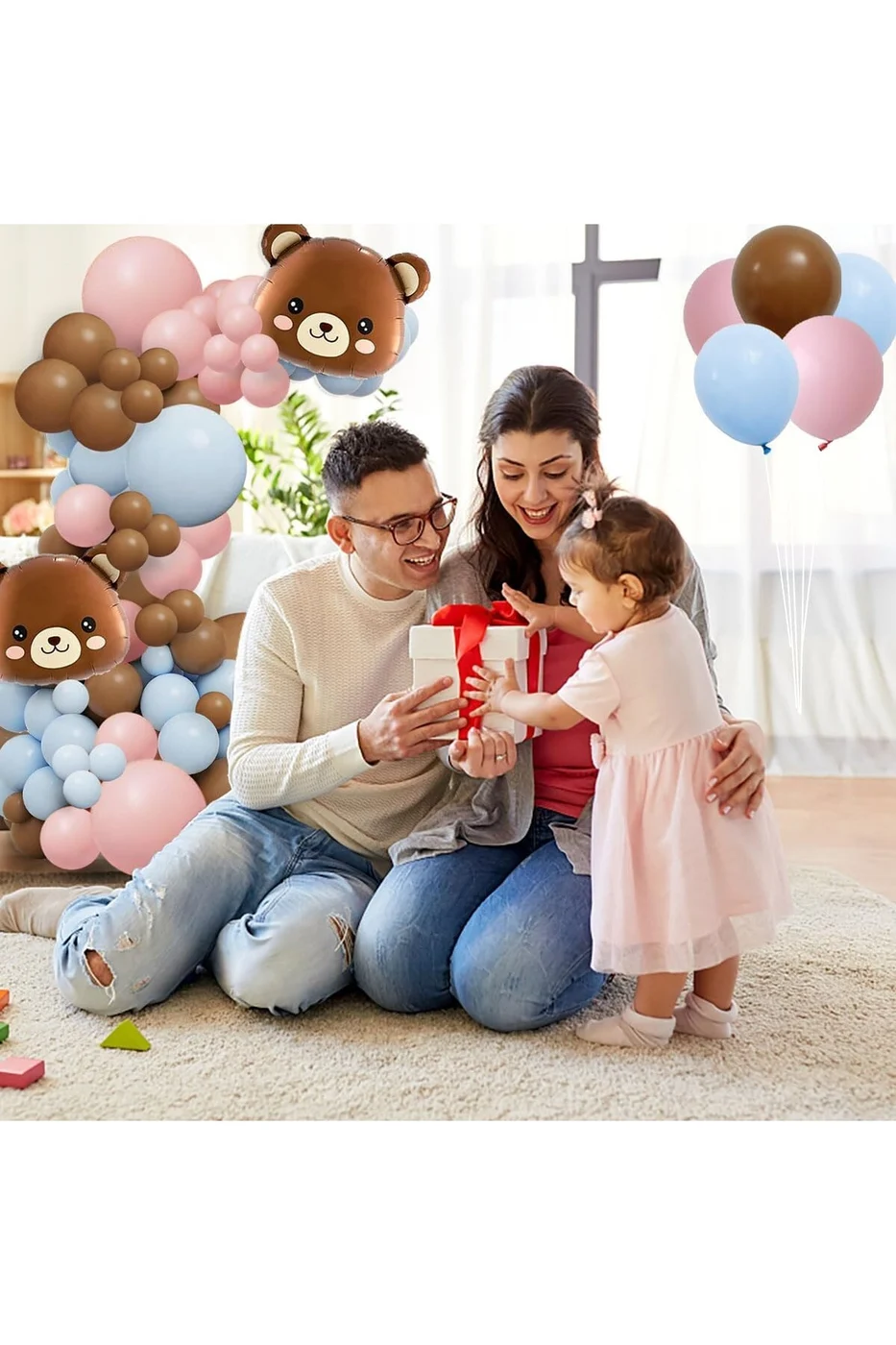 Cinsiyet Açıklama Mavi Pembe Ayı Temalı Doğum Günü Bebek Erkek veya Kız Açıklama Partisi Dekorasyonu gorsel 4