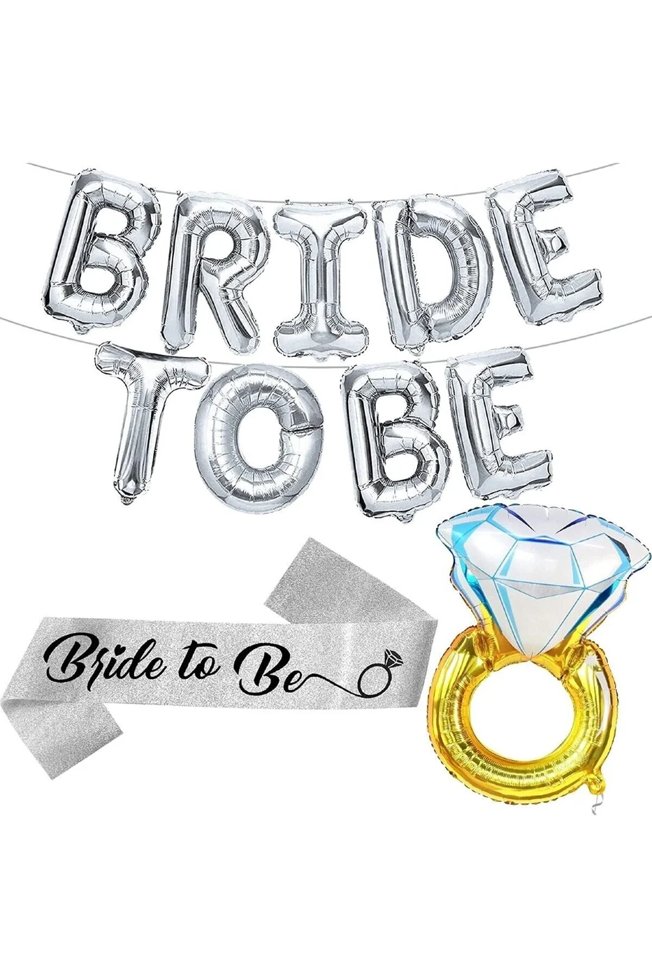 Gümüş Bride To Be Partisi Süslemeleri Bekarlığa Veda Partisi Süslemeleri Yüzük Folyo Kuşaklı gorsel 2