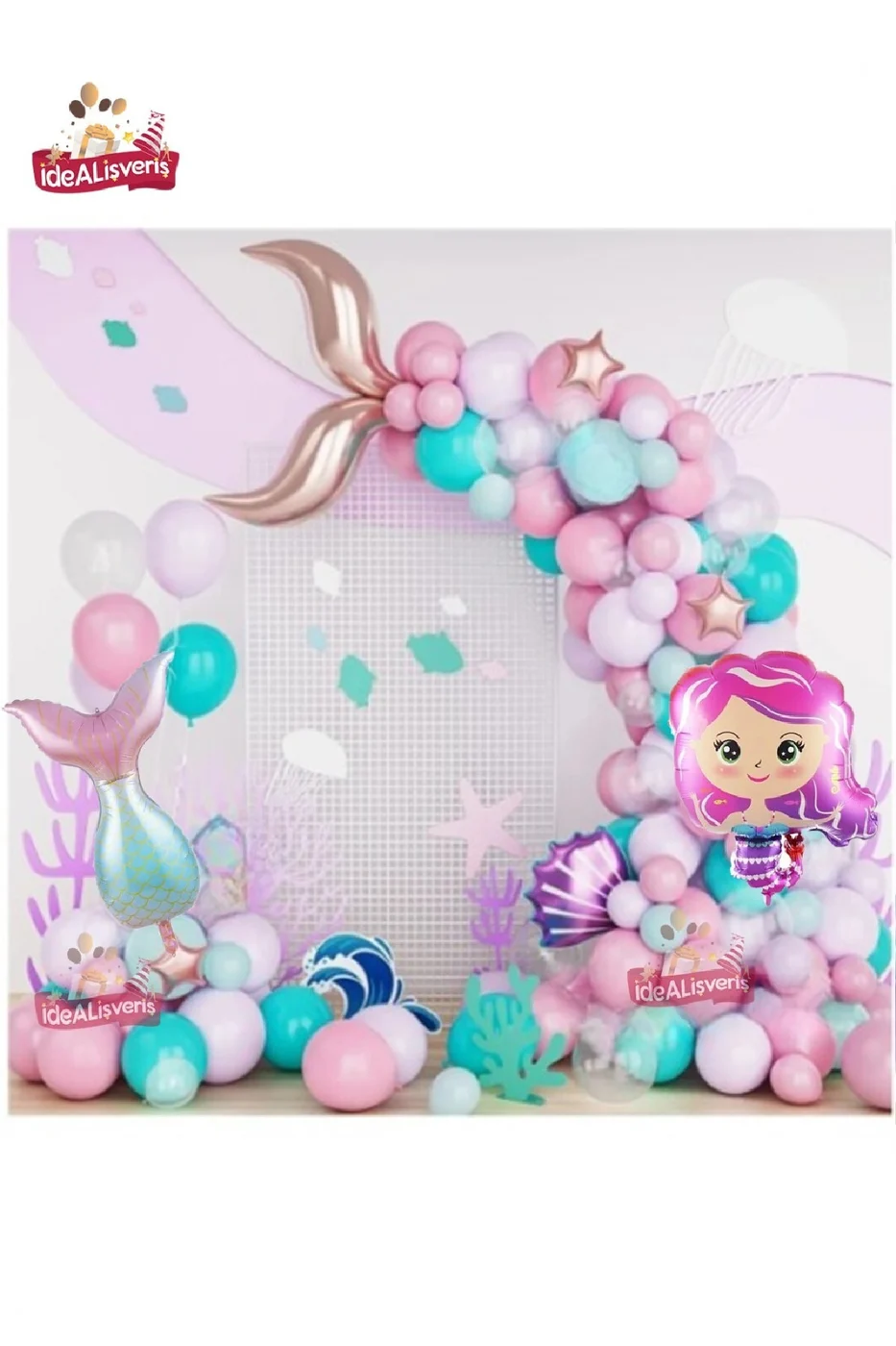 Kız Çocuklar Için Deniz Kızı Balon Pembe Mavi Balonlar Rose Kuyruk Folyo Seti Doğum Günü Parti Süsü