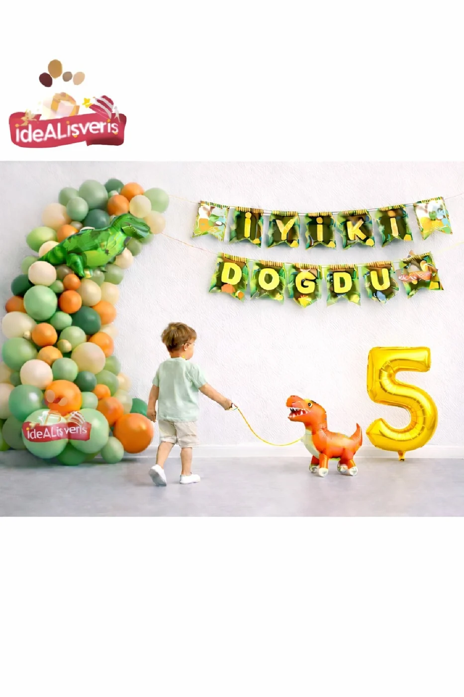 Jurassic Adventure Dinozor Doğum Günü Parti Konsept Seti Süsü Yürüyen Dinozor Gold Rakam Balonlu