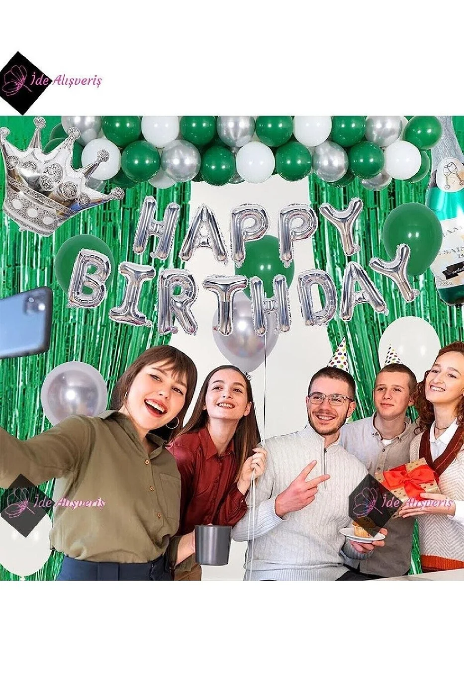 Yeşil Doğum Günü Süslemeleri,Doğum Günü Süslemeleri,Erkekler Kızlar için Yeşil ve Gümüş Parti Süsü gorsel 3