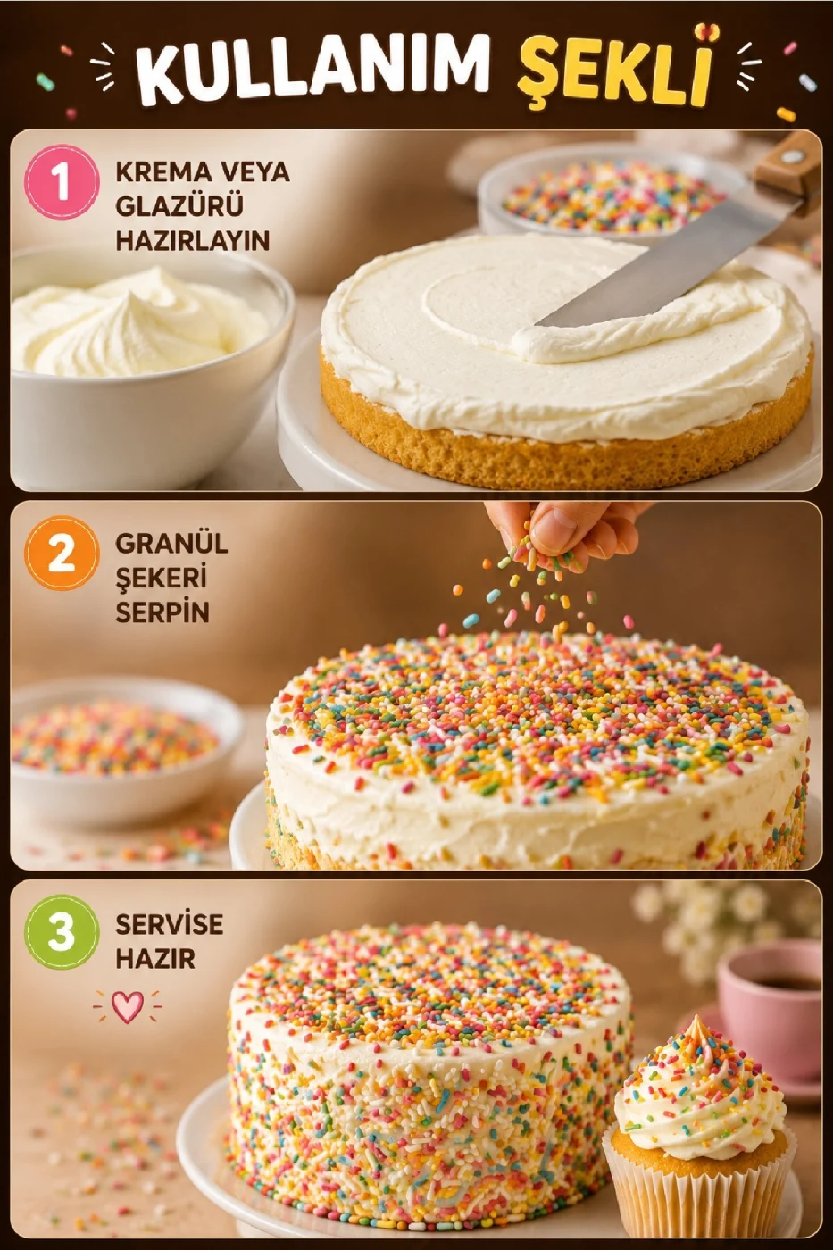 🌟 Renkli Granül Pasta Süsü 200 Gr | Pasta, Cupcake, Donut, Kurabiye ve Tatlı Süsleme Şekeri gorsel 2