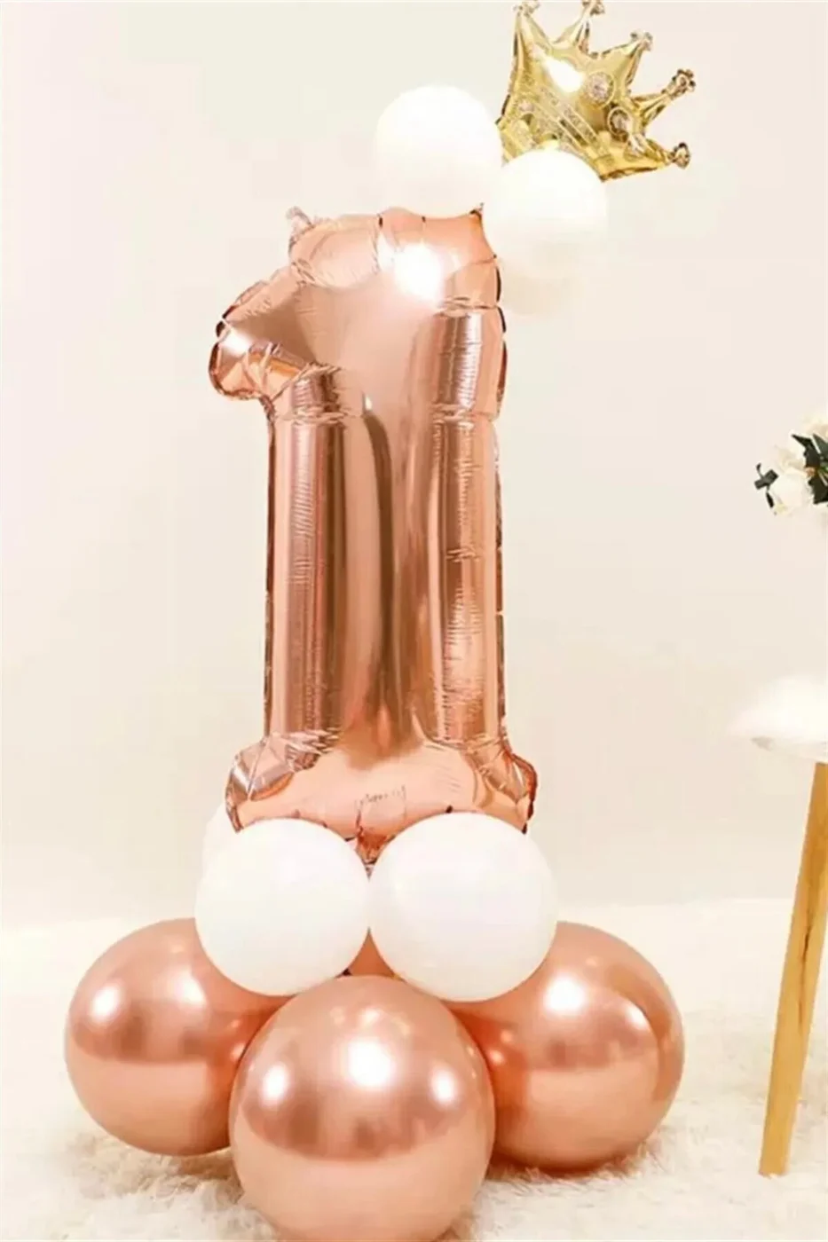 Rose 1 Rakamı Taçlı Balon Set