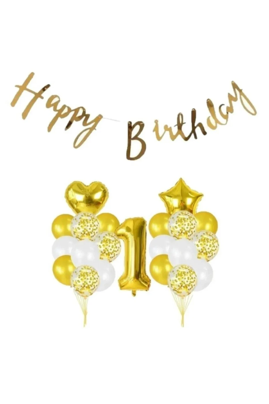 1 Yaş Gold Happy Bırthday Balon Seti