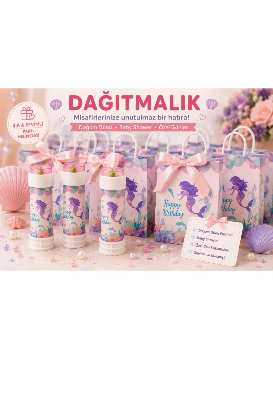 Deniz Kızı Temalı Köpük Baloncuk Tüpü 3'lü / 5'li / 10'lu Set Doğum Günü Parti Hediyeliği Bubble Oyuncağı Çocuk Baloncuk Oyuncağı gorsel 4