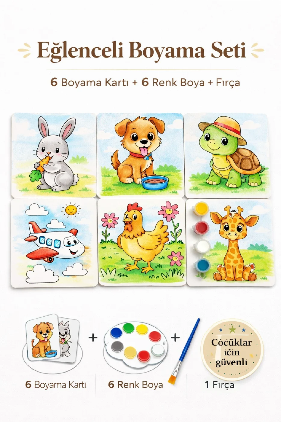 Boyama Kitabı Seti Değil! 6 Parça Kartlı Boyama Seti (Fırça + Boya Dahil) | Çocuk Aktivite Seti gorsel 2