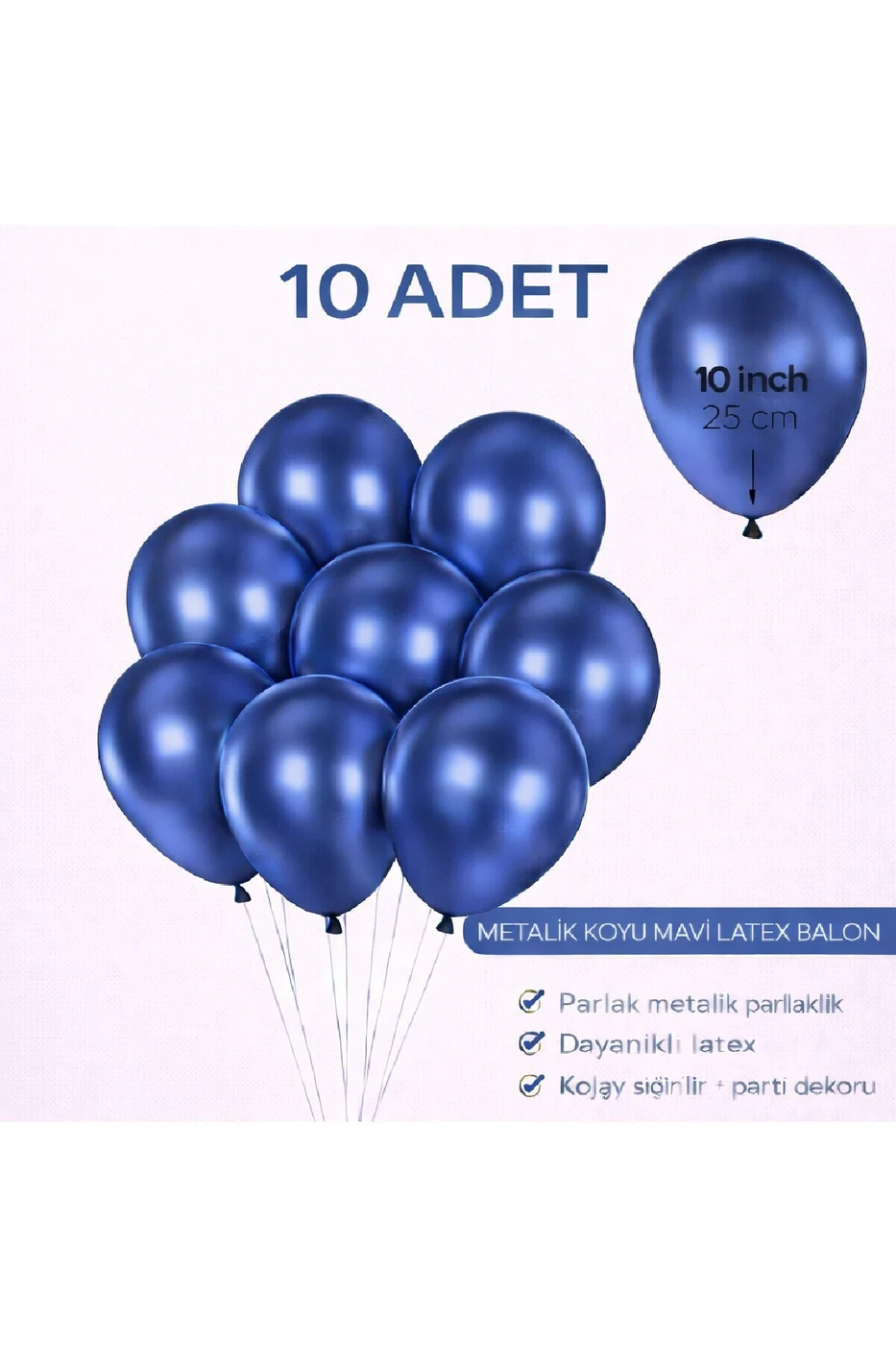 10 Adet Parlak Metalik Balon 10 İnç Parti Balonu Doğum Günü Süsleme