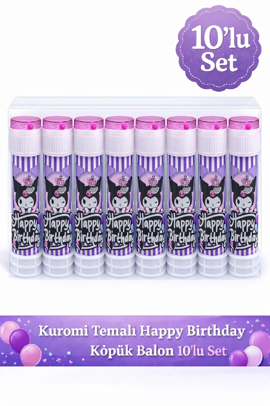 Mor Prenses Temalı Happy Birthday Köpük Balon Seti Kız Çocuk Doğum Günü Parti Köpüğü Dağıtmalık gorsel 3