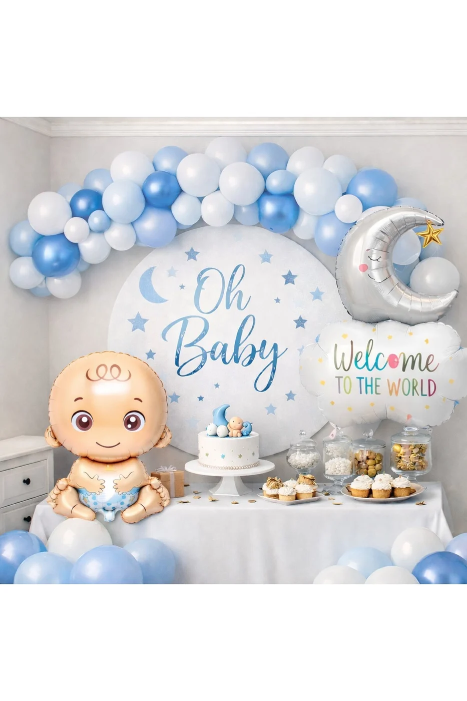 BABY SHOWER KONSEPTLİ MAVİ RENK MİNİ YENİ DOĞAN KUTLAMA PARTİ SETİ SÜSÜ gorsel 2