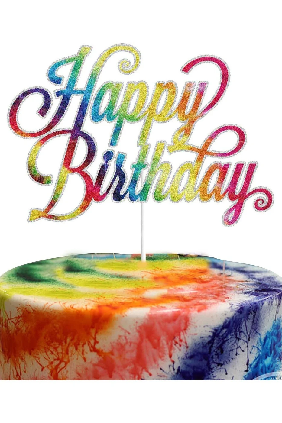 Gökkuşağı Pasta Üzeri Süsleme Happy Birthday Yazılı Flama Gökkuşağı