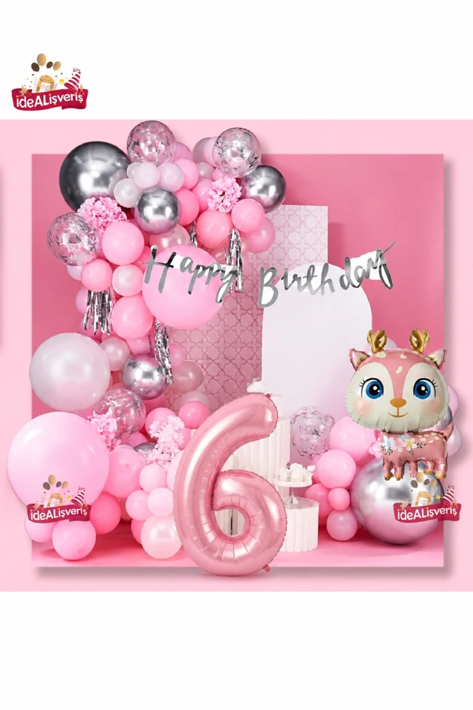 Kız Çocukları İçin Pembe Geyik Doğum Günü Süsü Seti 1-9 Yaş Pembe Balon Zinciri Happy Birthday Banner Parti Konsepti Seti