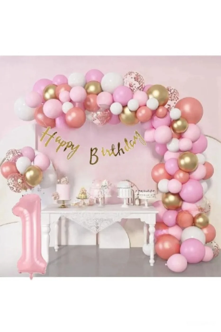 Lüks Pembe Rose Gold Pembe Folyo Balon Doğum Günü Parti Seti Süsü gorsel 3