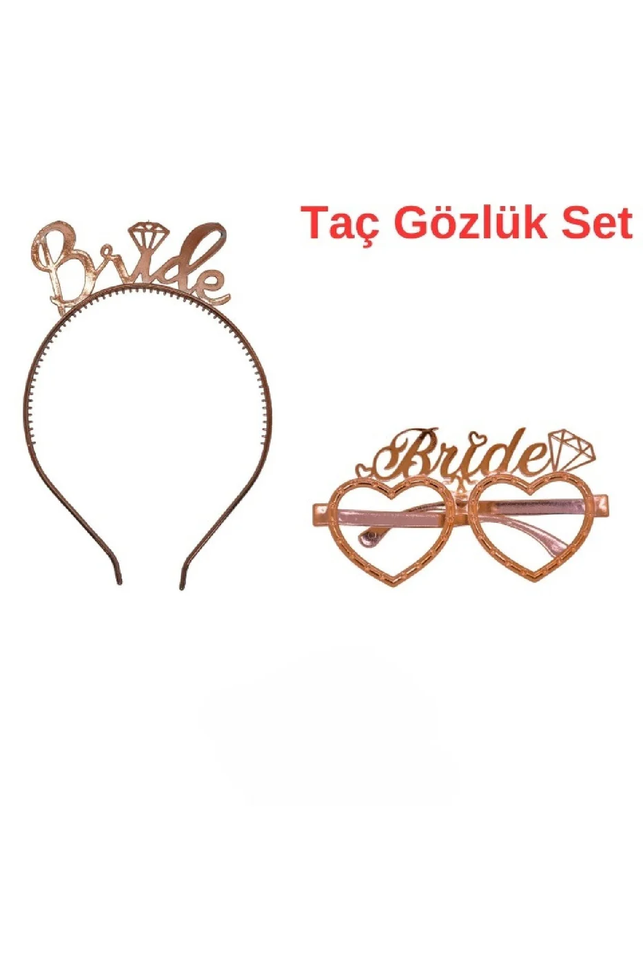 RoseGold Bride Tac Gözlük Seti Bride Parti Aksesuar Taç Gözlük