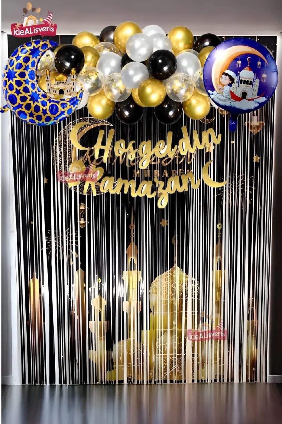 HOŞGELDİN RAMAZAN BASKILI ARKAFONU VE YAZILI FOLYO BALONLU LÜKS BALON ZİNCİRLİ SET gorsel 4