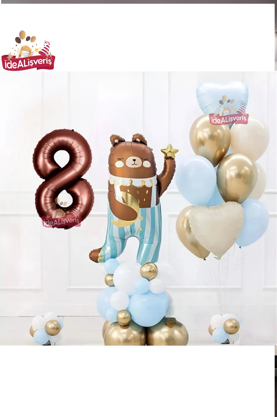 SEVİMLİ TEDDY BEAR AYI FOLYOLU 8 YAŞ KAHVE FOLYOLU DOĞUM GÜNÜ PARTİ SETİ SÜSÜ