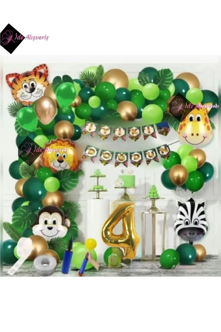 4 Yaş Safari Temalı Folyo Lüks Zincir Balon Seti