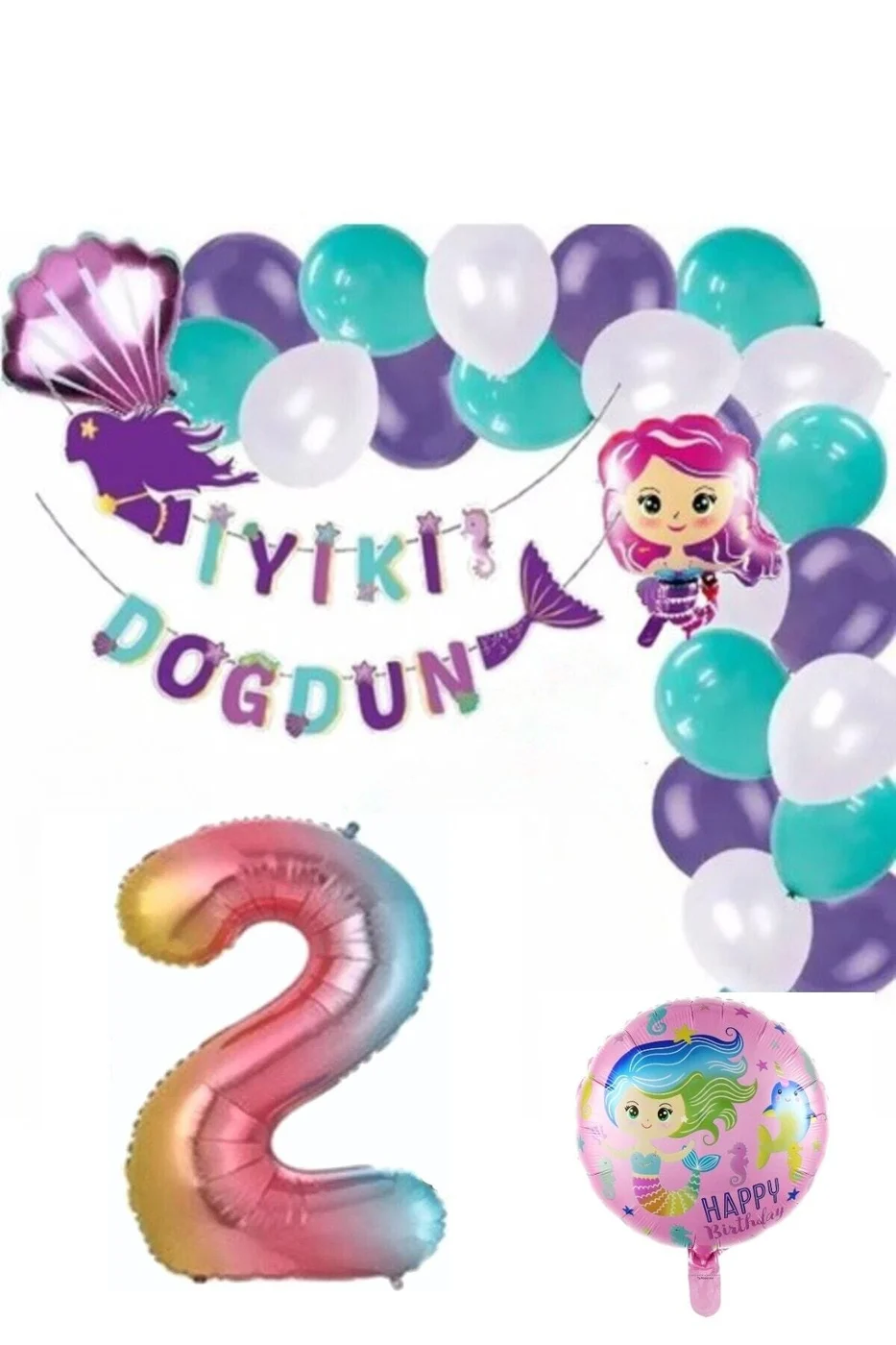 2 Yaş Deniz Kızı Konsept Doğum Günü Seti Doğum Günü Parti Süsü