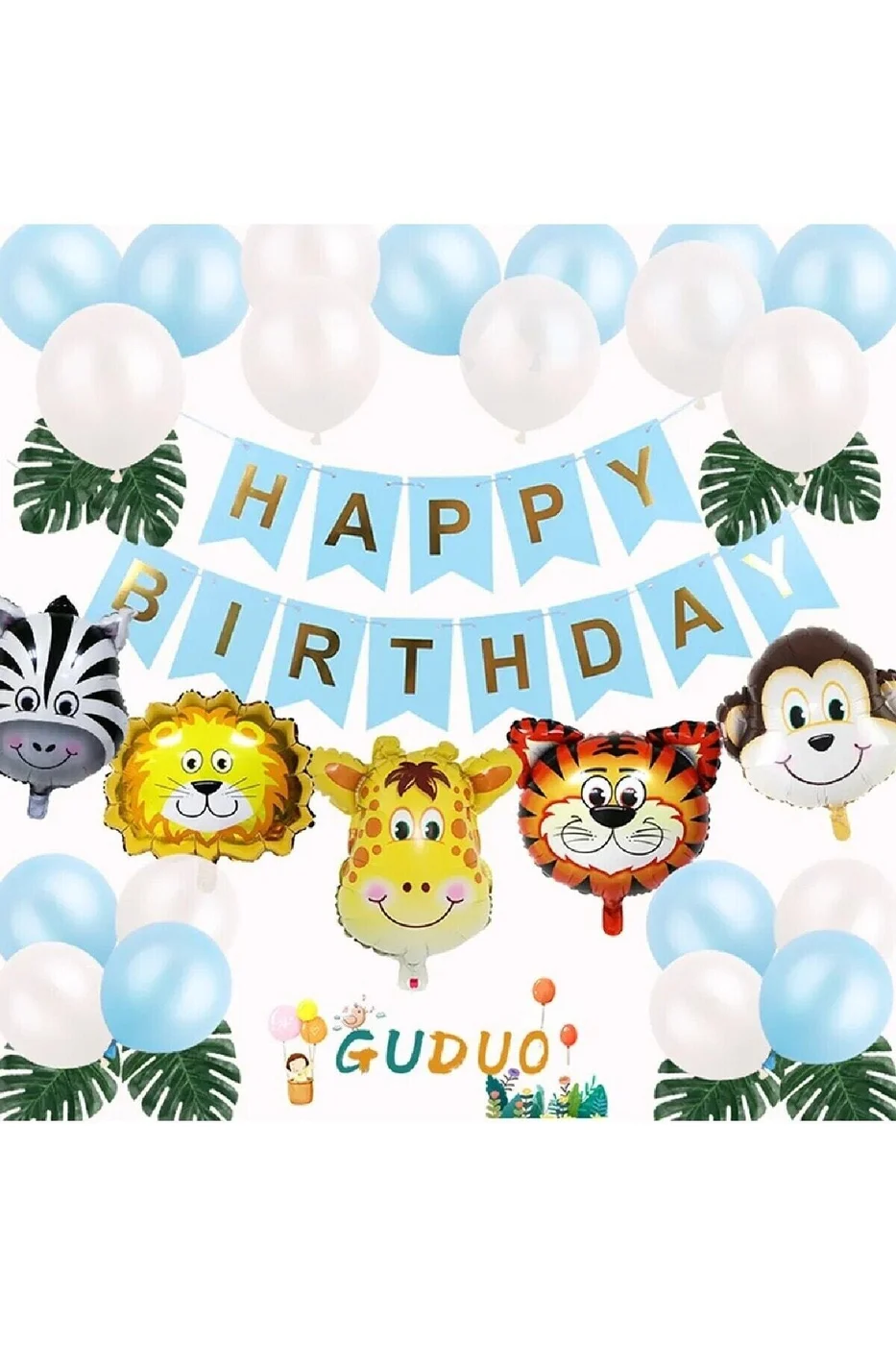 Safari Temalı Mavi Beyaz Balonlu Doğum Günü Süsü Parti Seti gorsel 3
