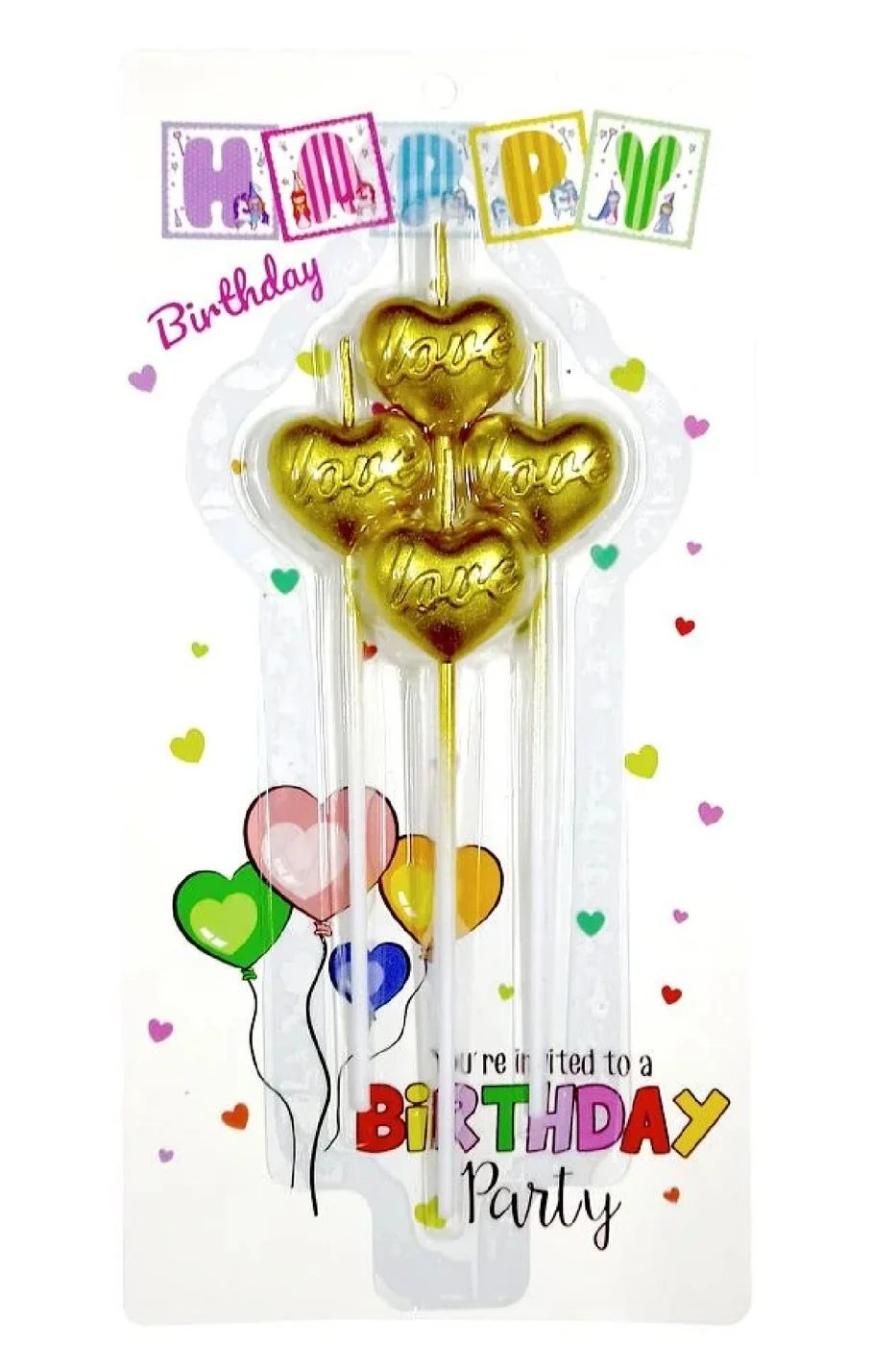 DOĞUM GÜNÜ MUMLAR 4 LÜ ÇUBUKLU LOVE KALP GOLD MUM AŞK ŞEKİLLİ MUMLAR gorsel 2