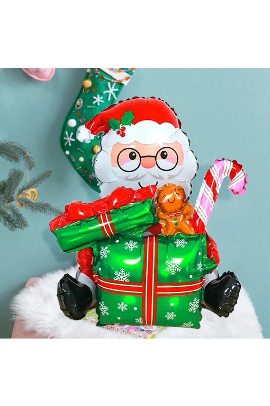 Oturan Hediye Kutulu Noel Baba Folyo Balon Yılbaşı Folyo Balon gorsel 2