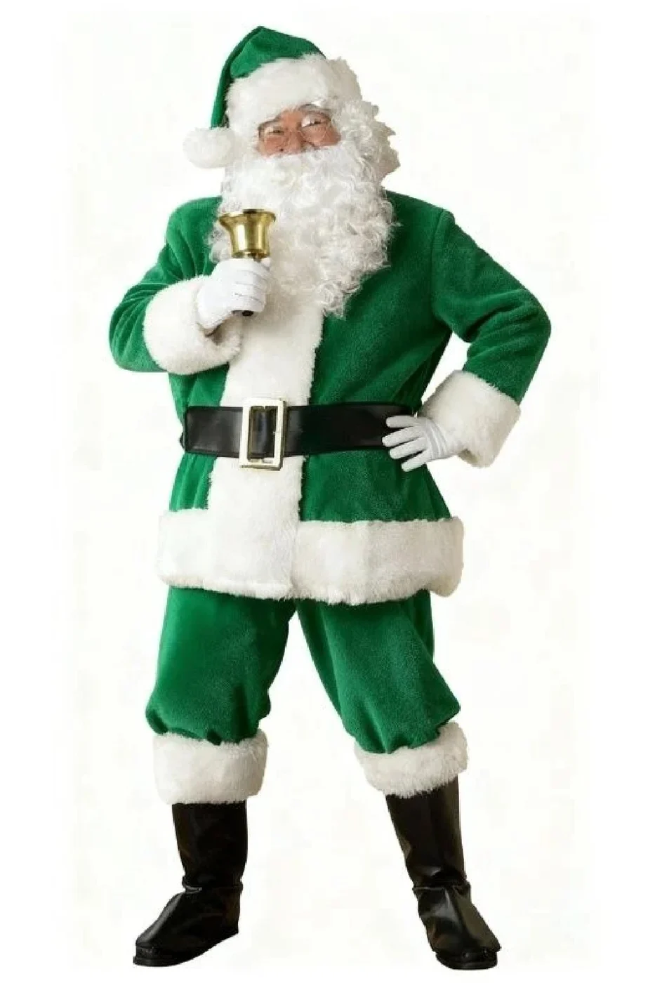 Koyu Yeşil Noel Baba Kostümü Yetişkin gorsel 3