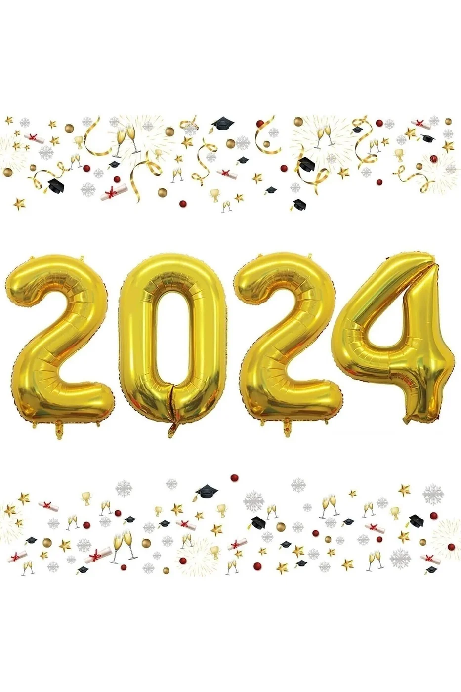 YILBAŞI HELLO 2024 FOLYO BALONU GÜMÜŞ VE GOLD