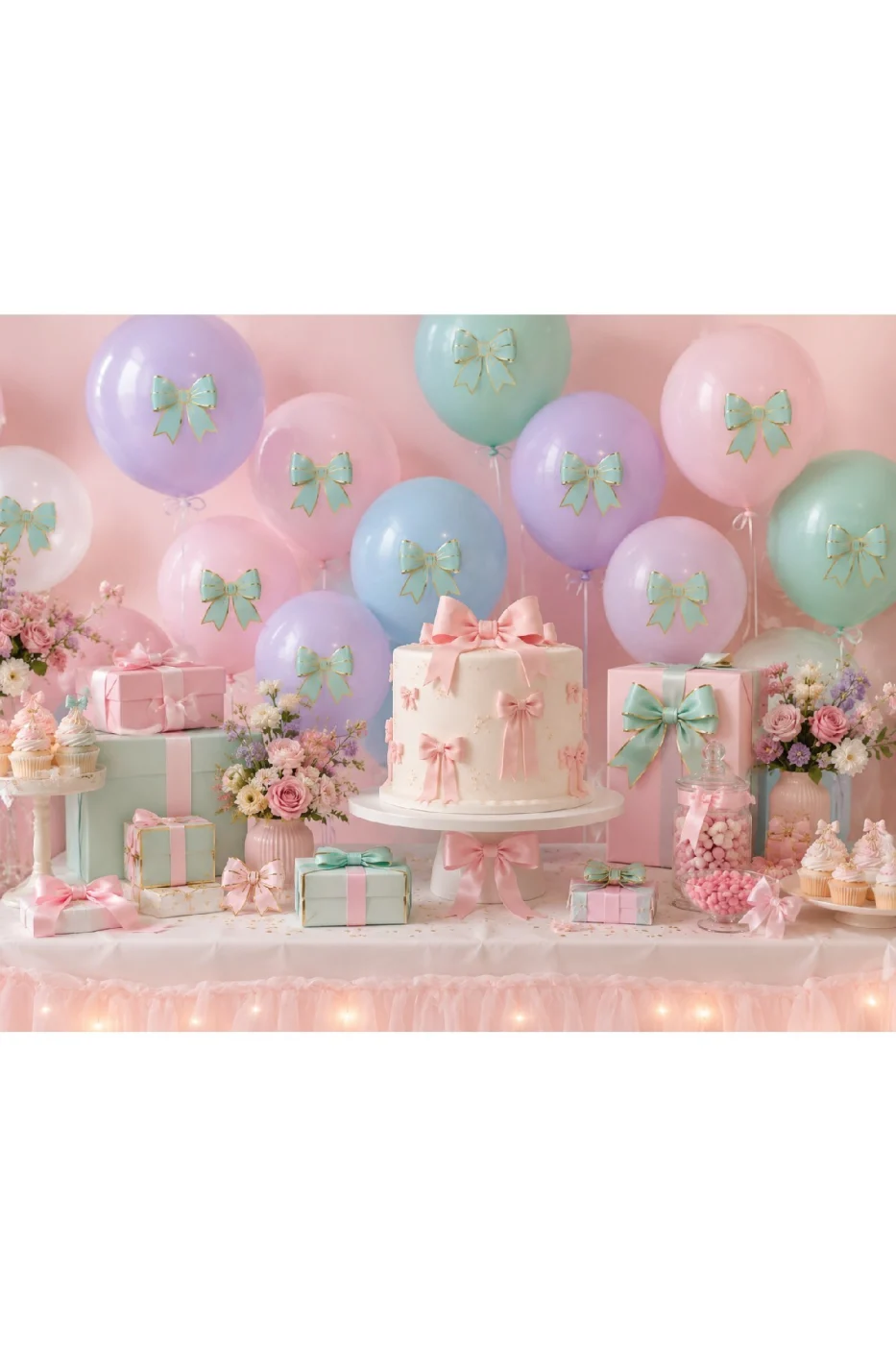 Renk Seçenekli Fiyonk Balon ve Pasta Dekor Fiyonk Seti 12 Adet Büyük & Küçük Boy Parti Süsü Baby Shower Doğum Günü Seti Süsü gorsel 4