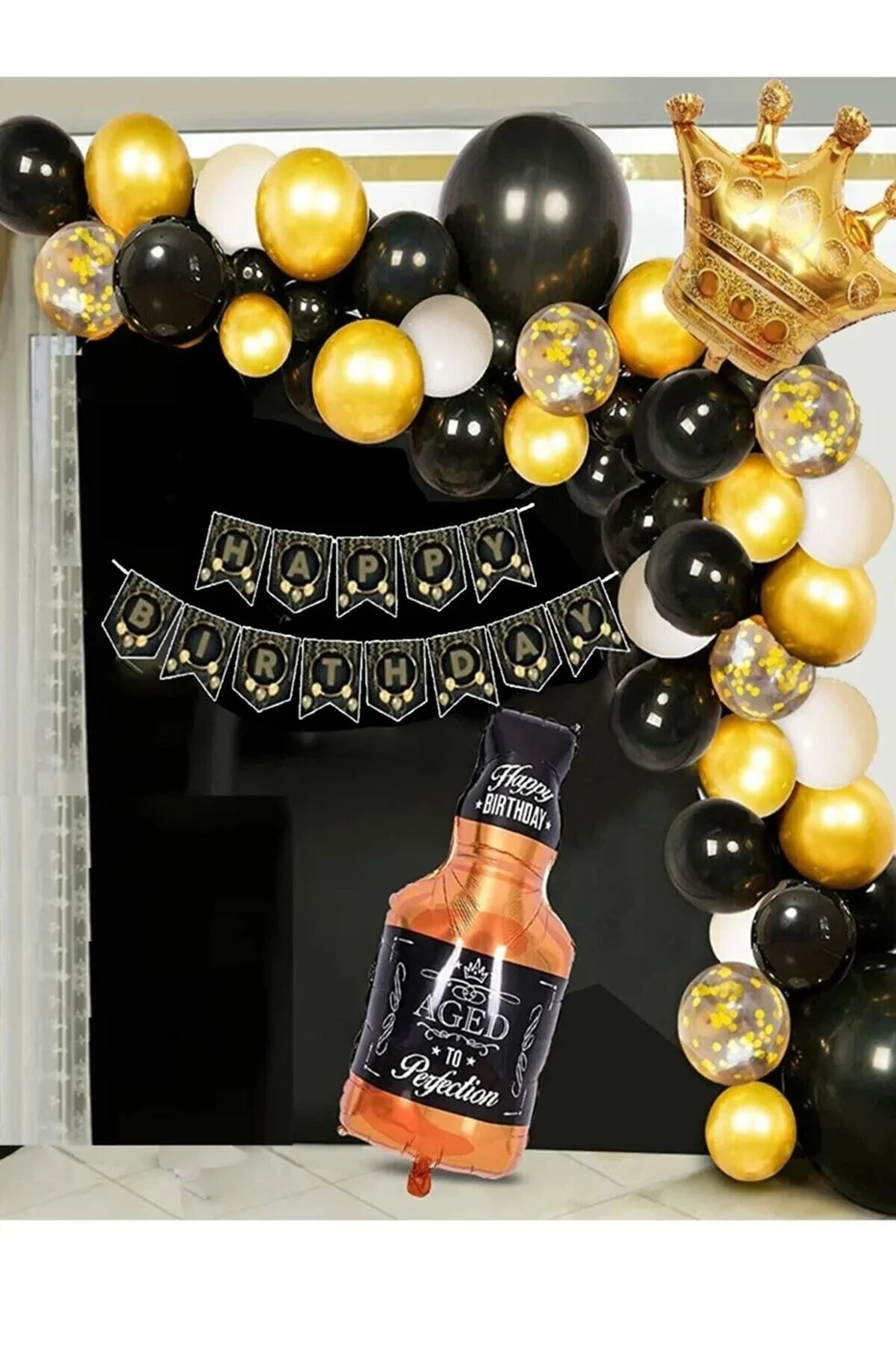 Viskili Kral Konsept Yetişkin Erkek Doğum Günü Happy Bırthday Süslü Balon Zinciri Seti