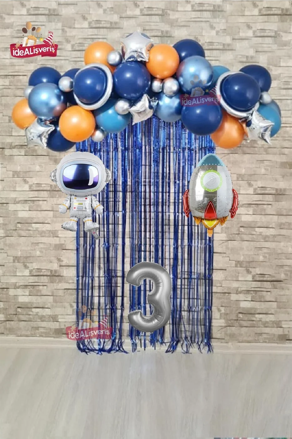 Uzay Konsept Doğum Günü Yaş Balonlu Astroketli Balon Zinciri Seti Uzay Gezegen Doğum Günü PartiSüsü gorsel 3
