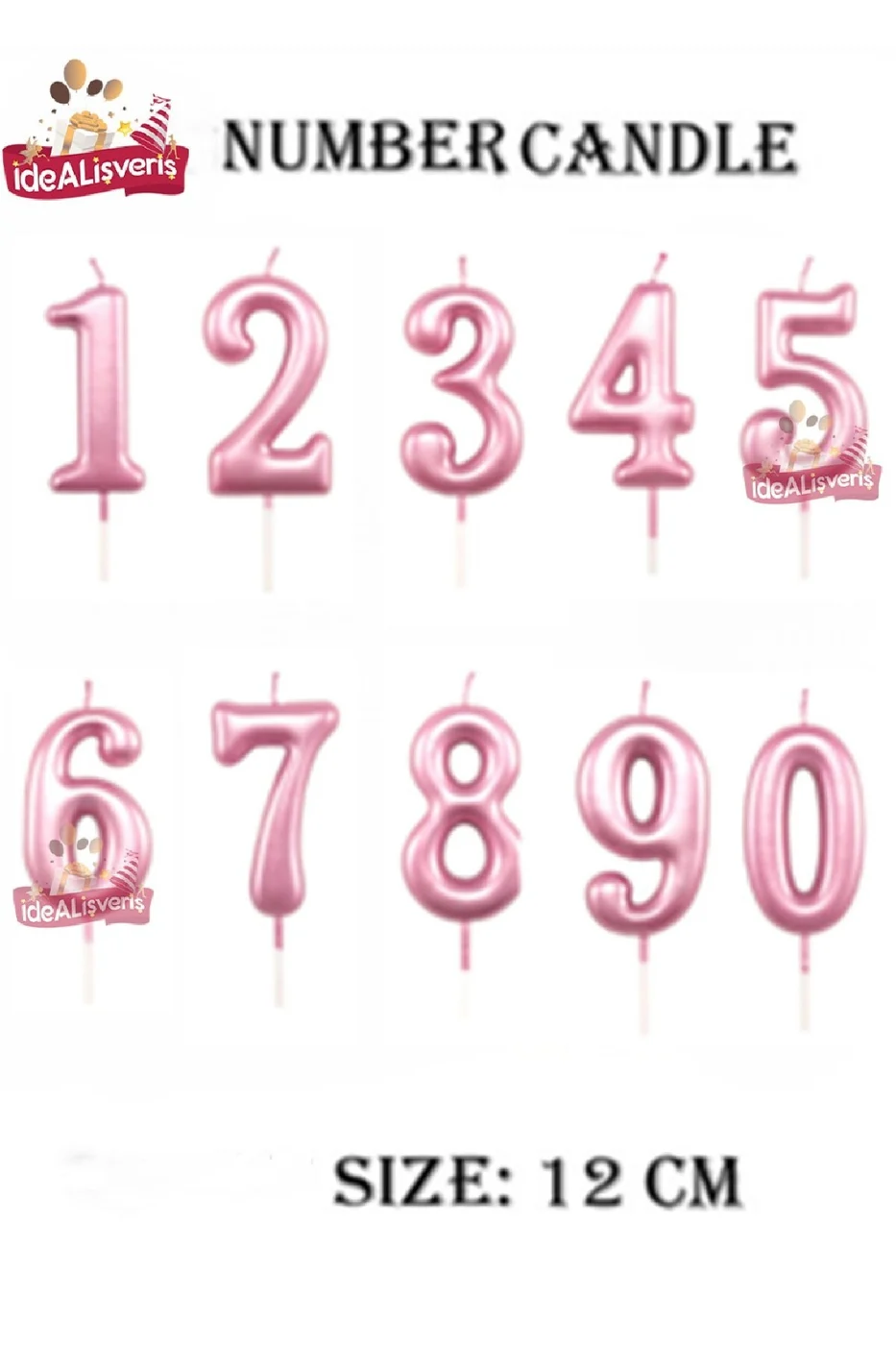 12 cm Pembe Pasta Üstü Rakam Mum