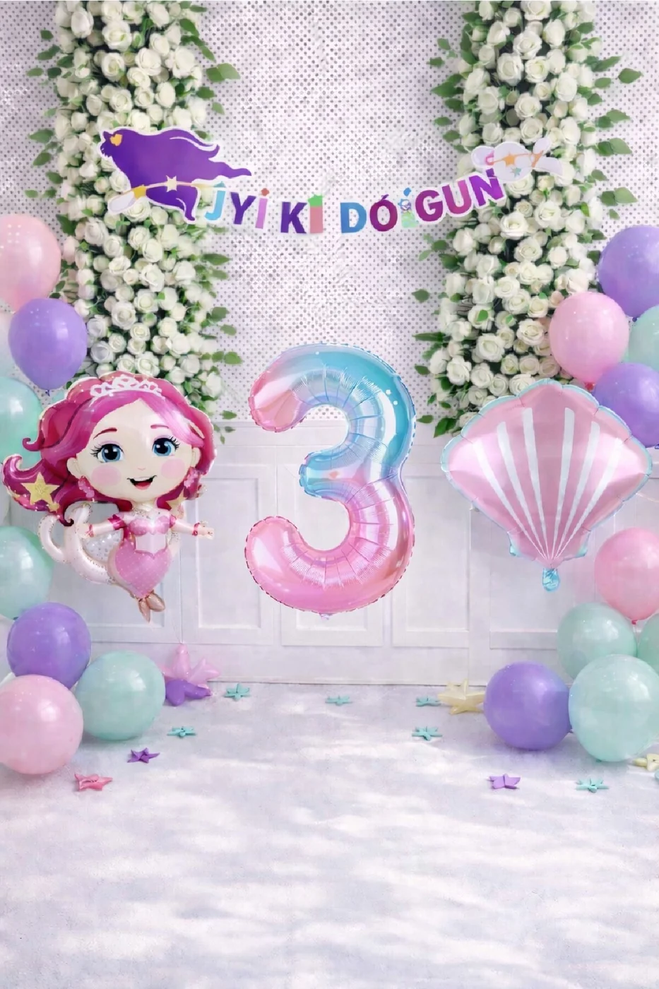 Okyanus Masalı Deniz Kızı Rüyası Pastel Mermaid Yaş Balonlu Doğum Günü Dekor Parti Seti Süsü