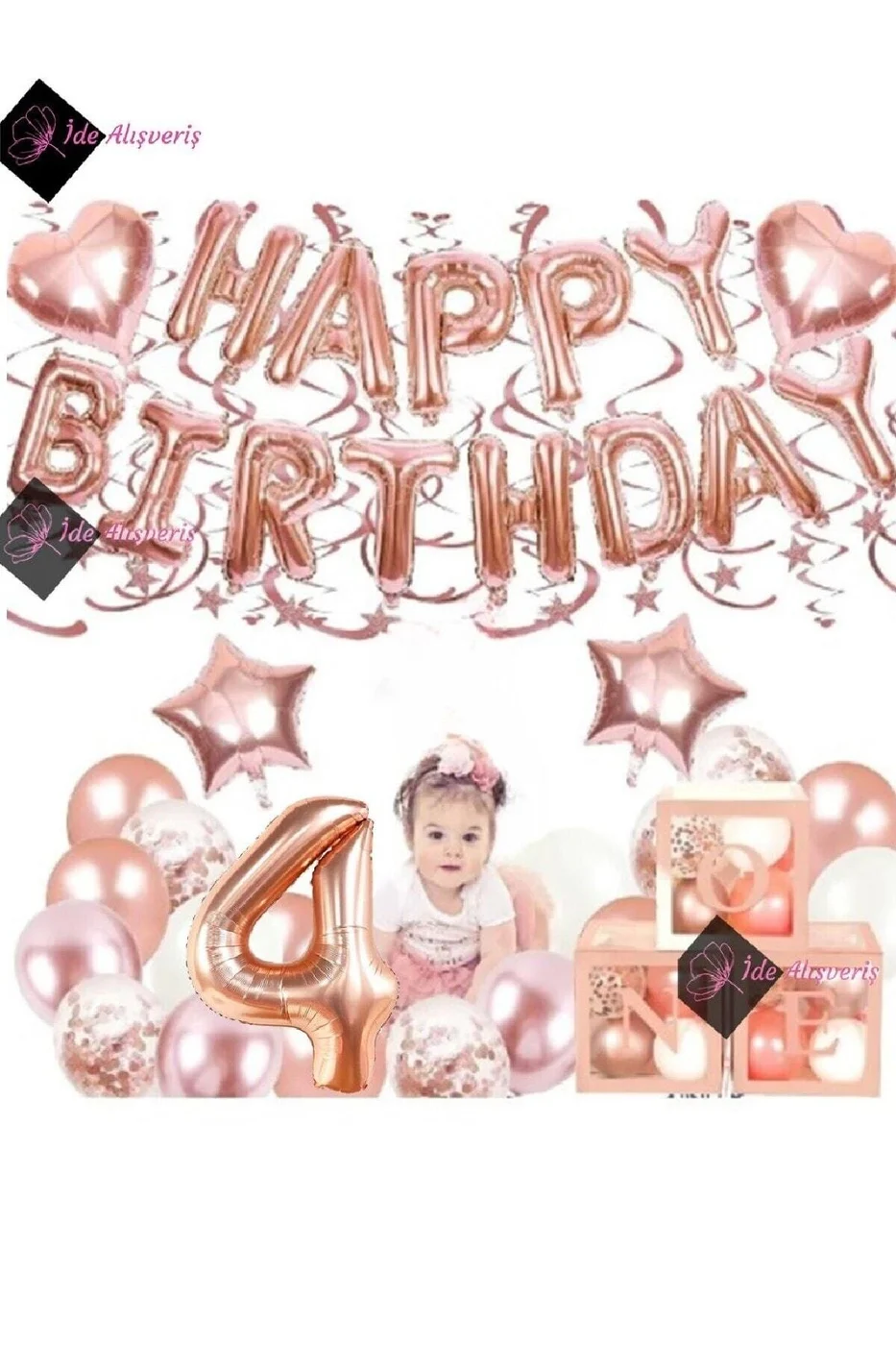 Rose Gold 4 Yaş Balon Zinciri Doğum Günü Seti Iyi Ki Doğdun Doğum Günü Seti