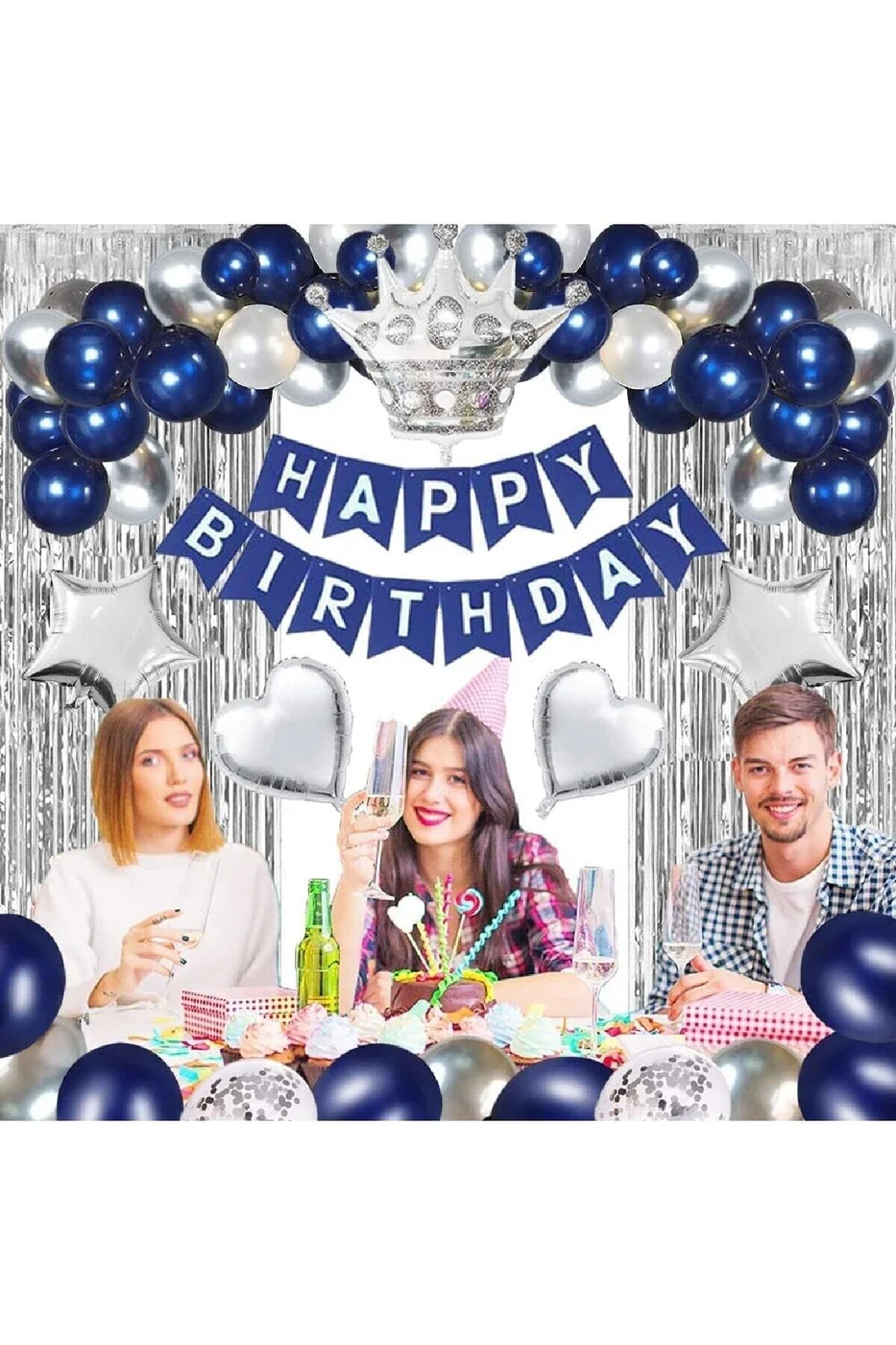 Gümüş Kral Taçlı Balon Zinciri Doğum Günü Seti Iyi Ki Doğdun Doğum Günü Parti Süsü gorsel 2