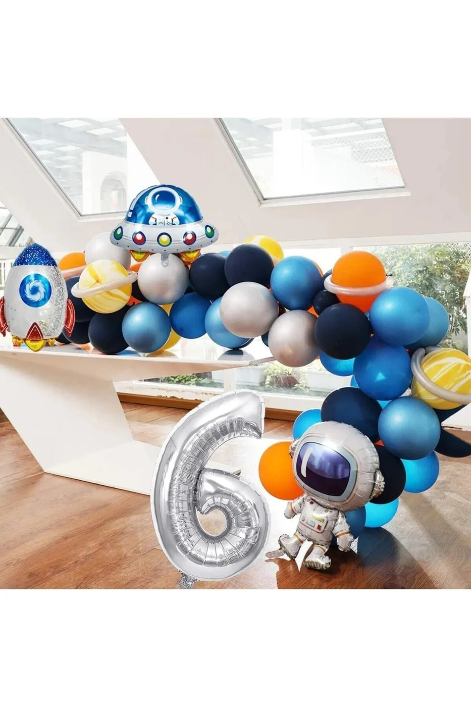 Uzay Temalı Doğum Günü Seti 6 Yaş; 4 Adet Folyo, 50 Lateks Balon, Banner, Balon Zinciri, Balon Bandı gorsel 3