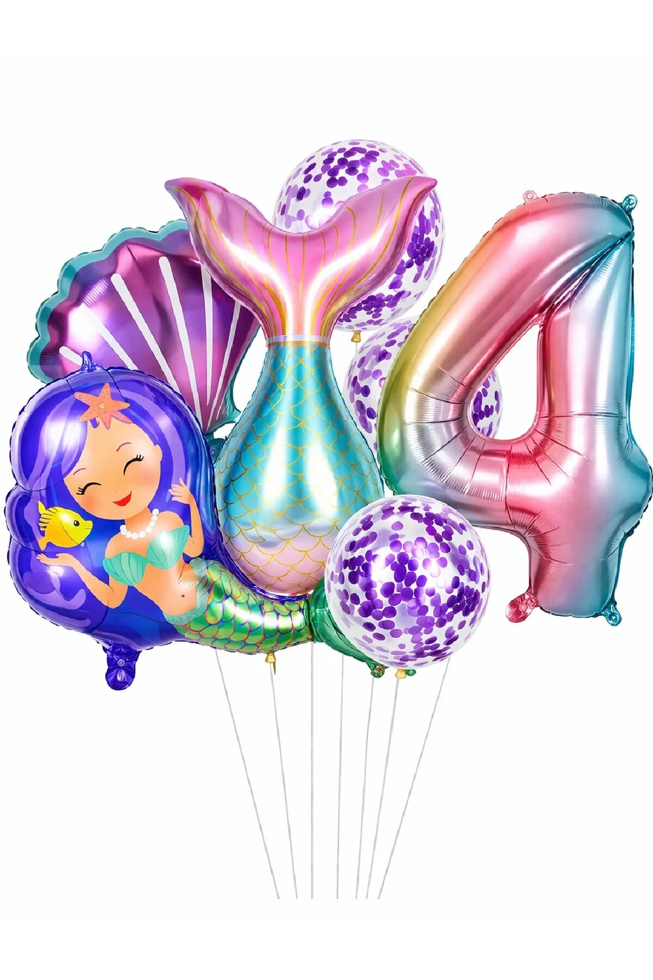 Deniz Kızı Kuyruğu Deniz Kabuğu Gökkuşağı Rakam Doğum Günü Balon Seti Konfeti Balonlu Parti Seti