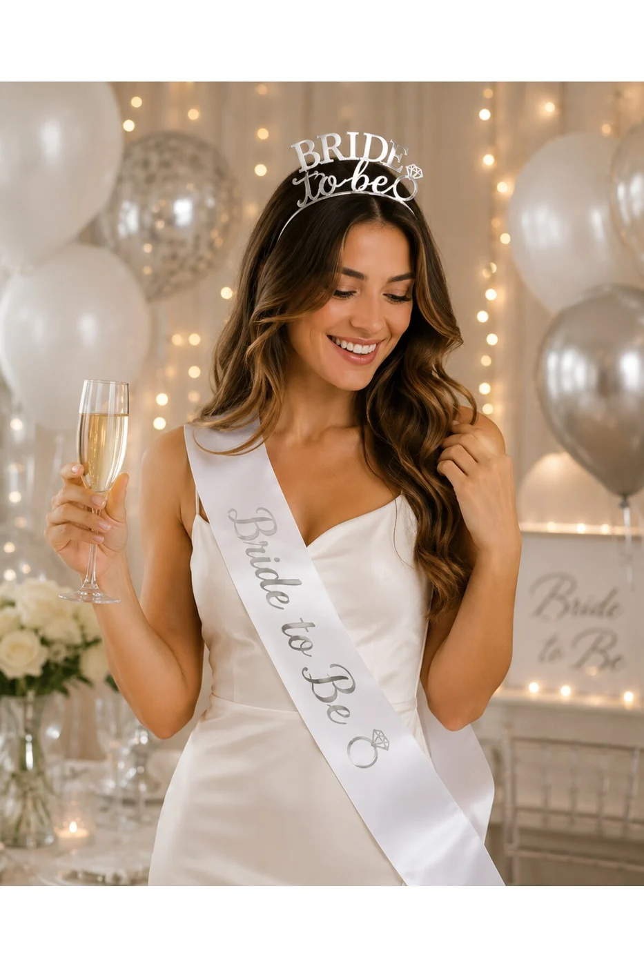 Bride To Be Gold Gümüş Kuşak ve Taç Seti | Bekarlığa Veda Parti Aksesuarı | Gold Gümüş Gelin Tacı ve Saten Kuşak | Bridal Shower Organizasyon Süsü