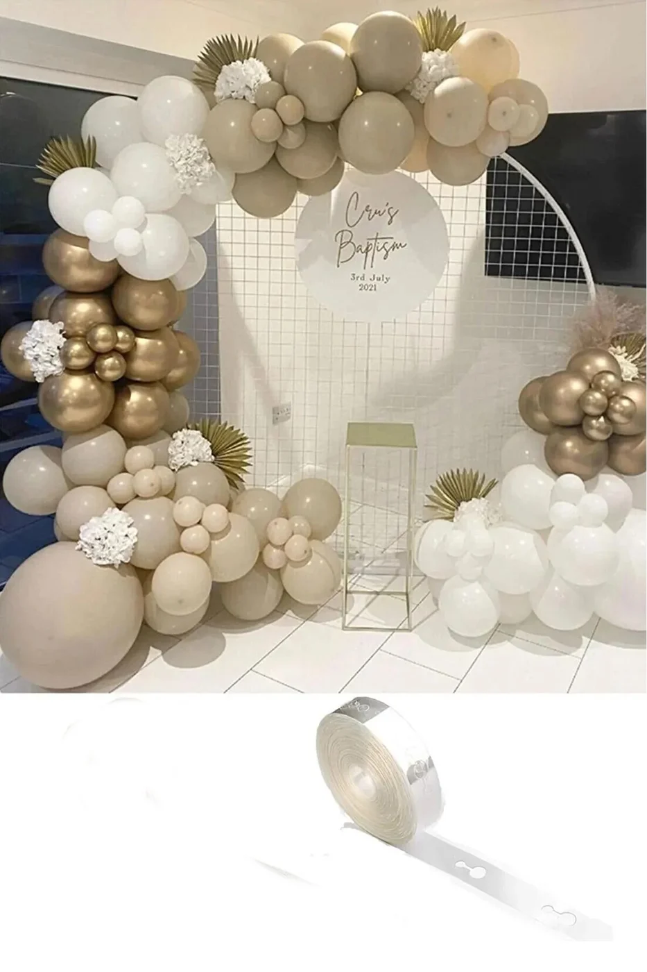 60 Adet Gold, Beyaz Ve Deniz Kumu Rengi Balon Zinciri Doğum Günü Nişan Kına Pastel Bride Seti gorsel 2