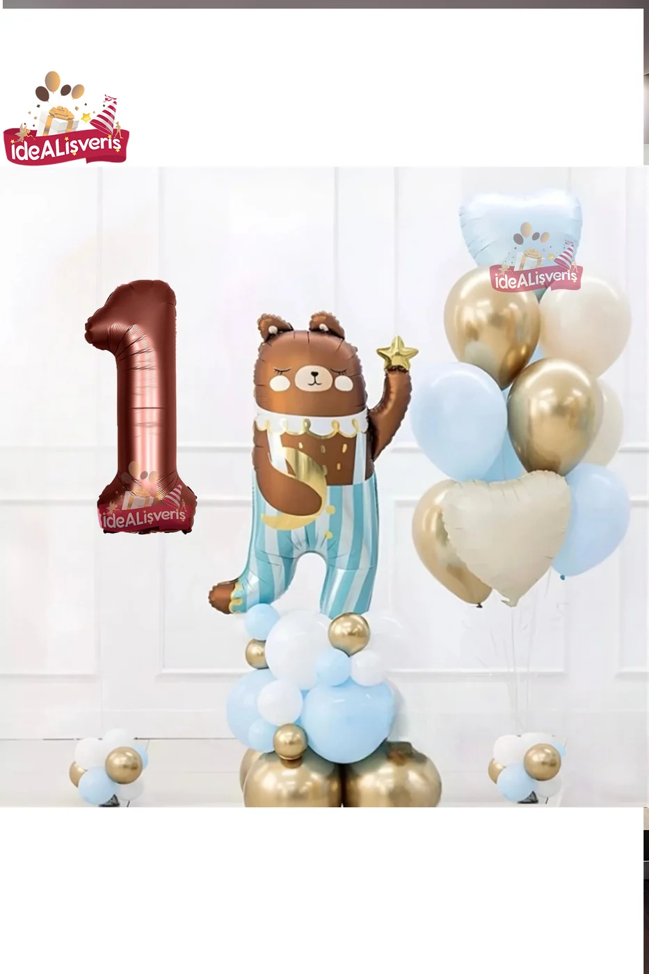 SEVİMLİ TEDDY BEAR AYI FOLYOLU 1 YAŞ KAHVE FOLYOLU DOĞUM GÜNÜ PARTİ SETİ SÜSÜ gorsel 3