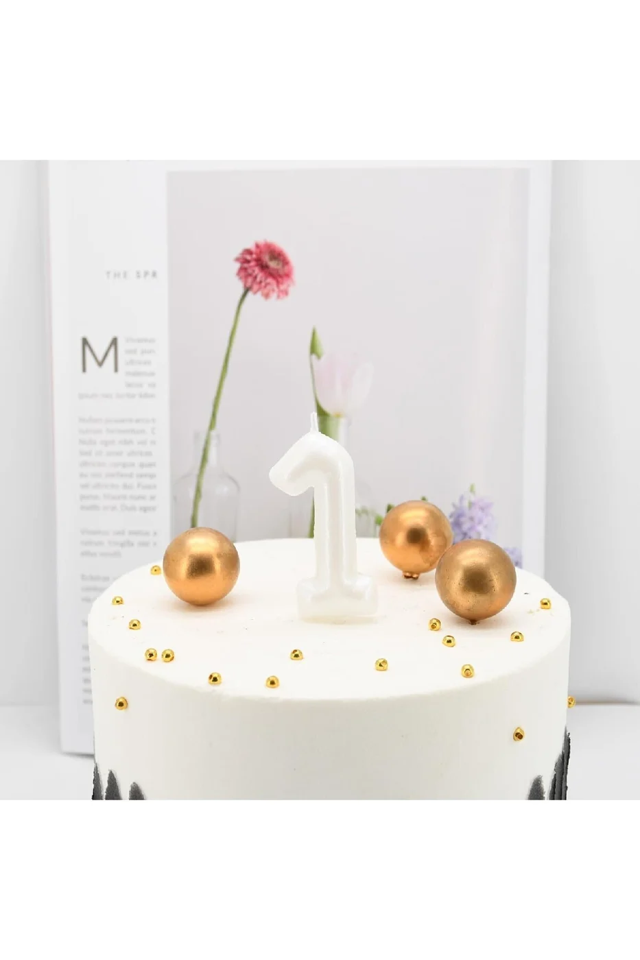 2 YAŞ PARLAK İNCİ BEYAZI ŞIK MUM 12 CM gorsel 2
